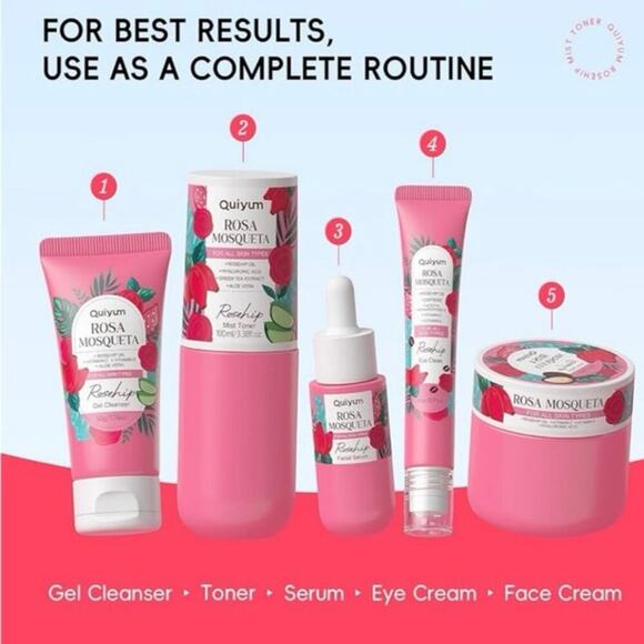 Quiyum Rosa Mosqueta 5pc Skincare Set Rosehip + Vitamin E Kit NEW/NIB - Picture 6 of 10